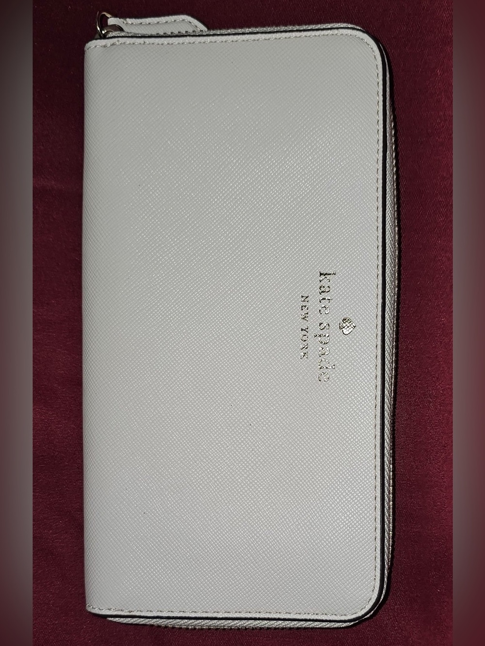 kate spade White Zip-Around Saffiano Wallet with Gold Logo
